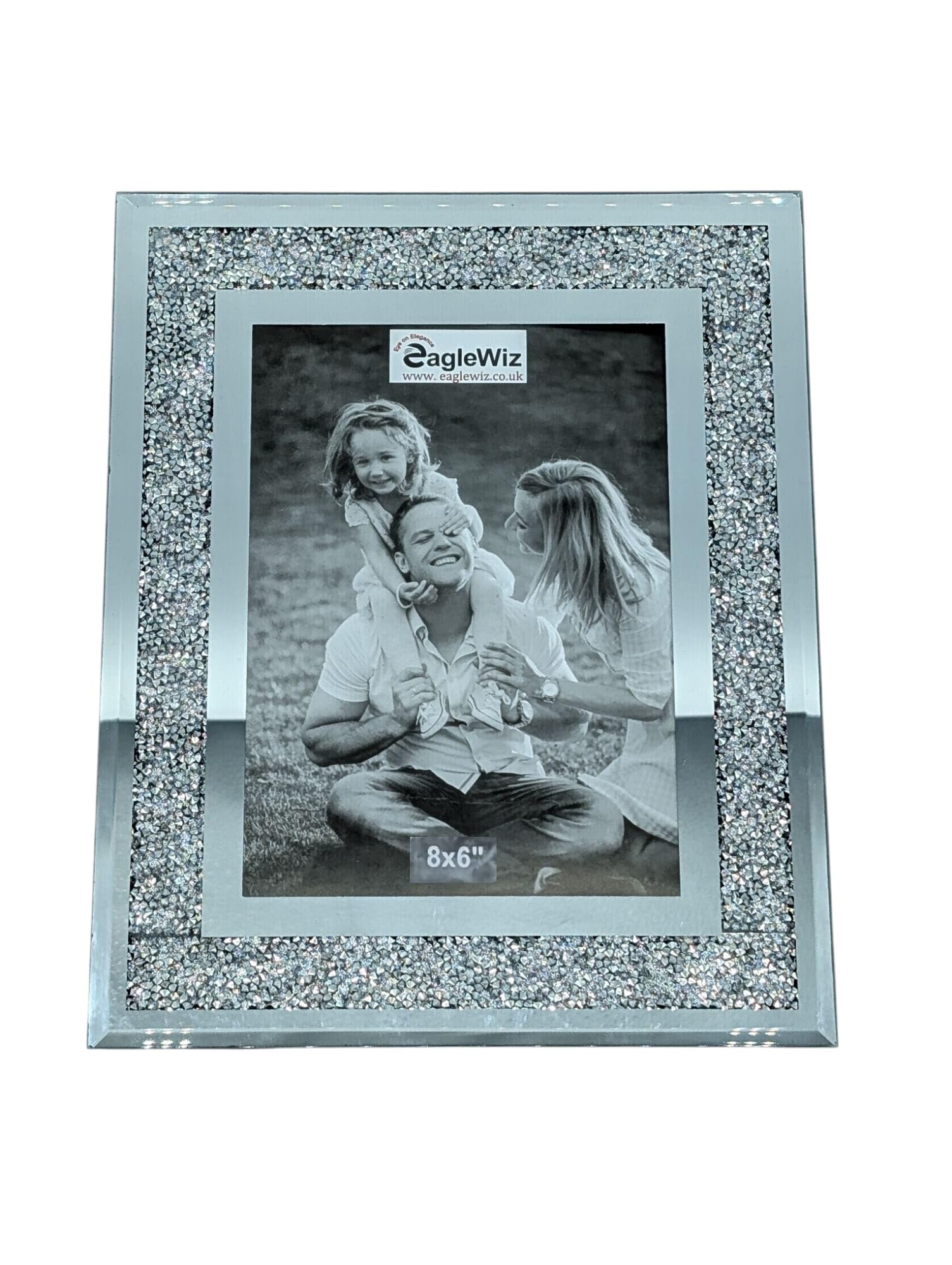 Eaglewiz Silver Crushed Jewel Mirror Glass Photo Frame Diamand Crystal Picture Frame Wedding Family Photo Frame 8x6 photo frame (20cm x 15cm)