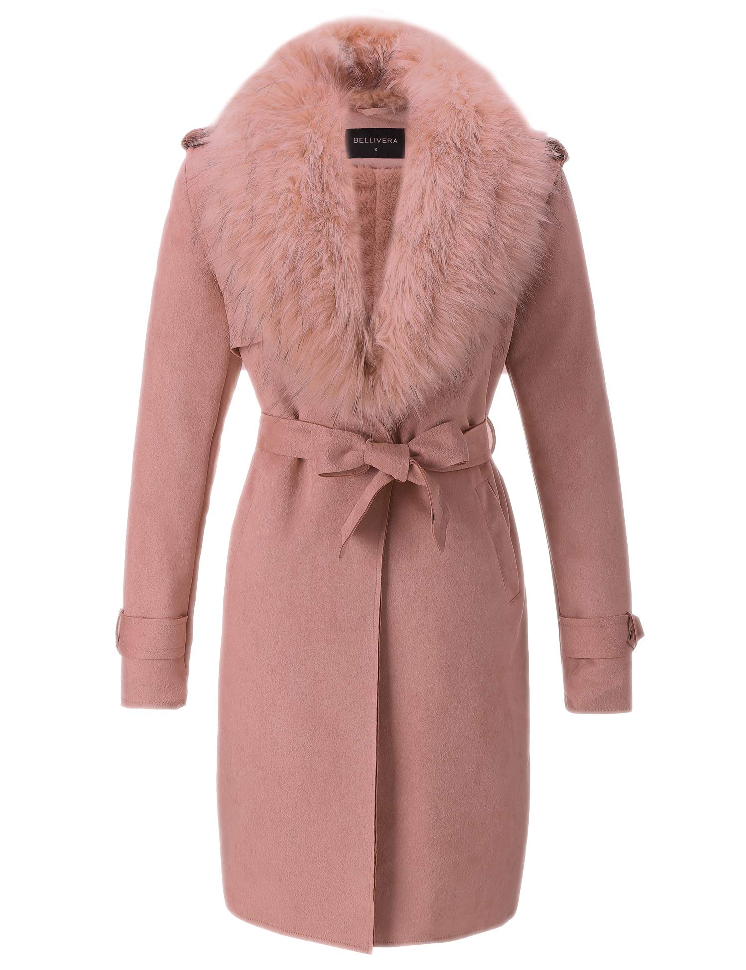 Bellivera Gabardina con forro polar de piel sintética para mujer, color rosa S
