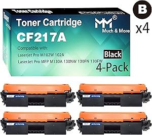 4-Pack Compatible (4X Black, with Chip) CF217A 217A Toner Cartridge 17A Used for Laserjet Pro M102A M102W MFP M130NW M130FN M130A M130FW Printer, Sold by MuchMore