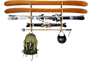 Grassracks Ski Wall Rack - Bamboo Indoor Horizontal Ski Wall Mount Hallsteiner Series - Masterfully-Crafted Premium Indoor Ski Display Wall Hanger (3 or 4 Pairs of Skis, Bamboo)