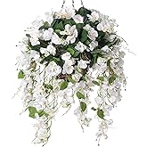 Artificial Fake Hanging Hibiscus Flowers Plants Baskets for Outdoor Decoration, Faux Silk Hibiscus Long Vines in Planter UV Resistant Realistic Flowers for Outside Porch Patio Home Decor, White
