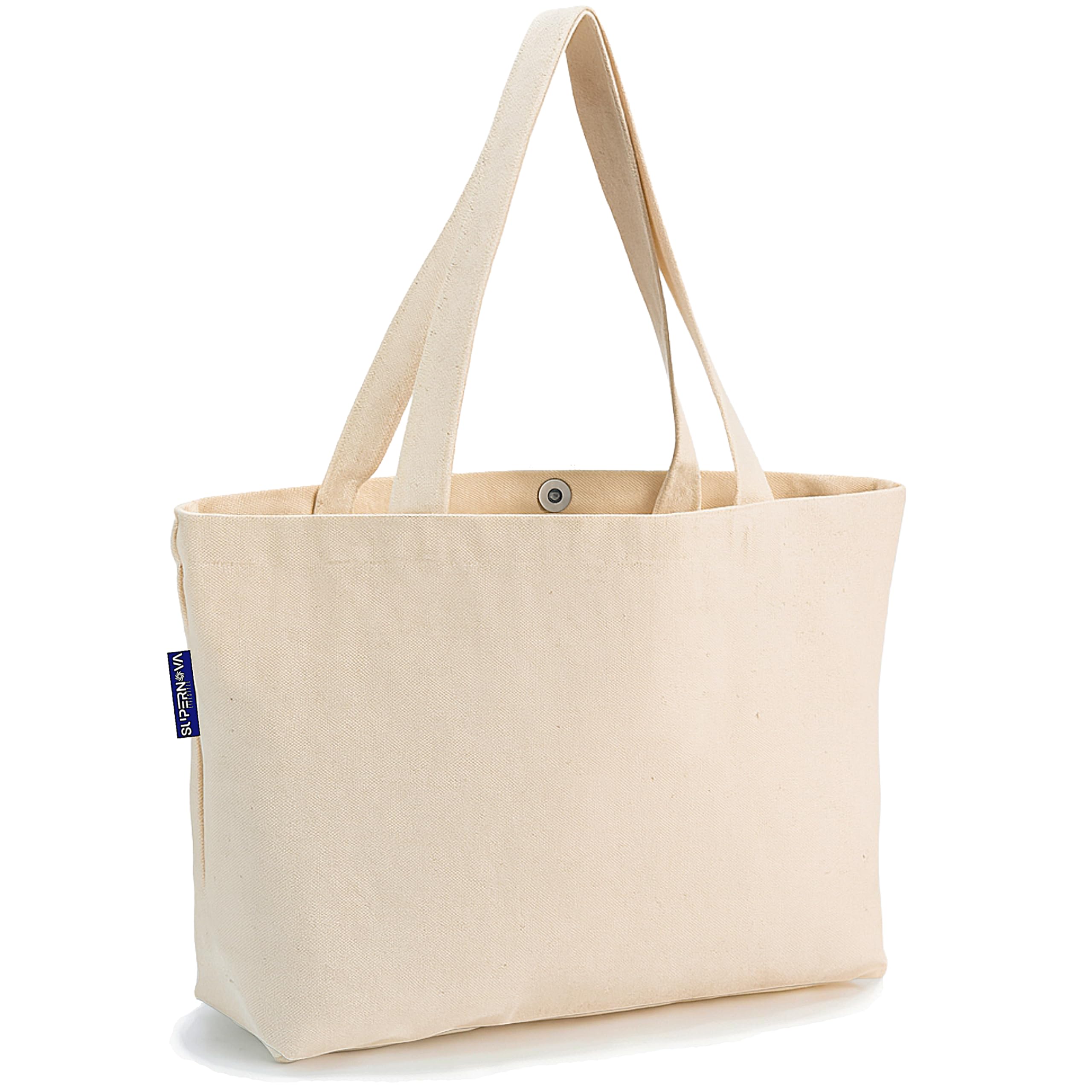 SUPERNOVA Lifestyle Premium 10oz (340gsm) 100% Natural Unbleached Cotton Canvas Tote Bag Super Strong Reusable Grocery Shopping Bag, Ideal for Painting, Embroidery, Printing (Gusseted Bottom)