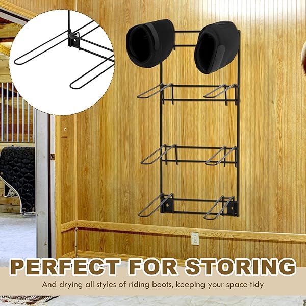 DURAAAMO HORSE BOOT RACK HOLD 4 PAIRS OF BOOTS MOUNTED COLLAPSIBLE ORGANIZER & DRY HANGER BOOT HOLDER STORAGE FOR EQUESTRIAN ENTHUSIASTS HORSE STALL ACCESSORIES,19.5″ H X 8″ W X 9 3/8″ DEPTH