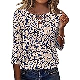 Rapbin Women Blouses Dressy Casual Spring Tops 3/4 Length Sleeve Womens T Shirts V Neck Criss Cross Tees