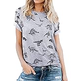 RMCMS Women's Loose Fit Dinosaur Graphic T Shirt Short Sleeve Crewneck Tee Summer Casual Top