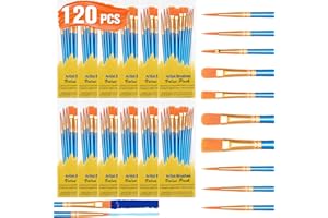 120Pcs Paint Brush Set Acrylic Paint Brushes Bulk Round Pointed Tip Paintbrushes Nylon Hair Paint Brushes for Acrylic Oil Wat