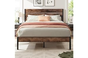 Lifezone Queen Bed Frame with Headboard and Footboard, Metal Queen Bed Frame with Under-Bed Storage, All-Metal Support System, No Box Spring Needed, Easily Assemble, Rustic Brown