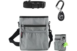 kissleaf Dog Training Kit - Treat Pouch, Pet Training Fanny Pack, Large Dog Treat Training Pouch and Dog Clicker, Dog Training Treat Pouch Built-in Poop Bag Dispenser, Hands-Free Snack