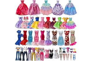 BABEILEI 19 Pcs Doll Clothes and Accessories for 11.5 Inch Girl Dolls Outfit, Random 3 Stylish Dresses, 4 Tops, 4 Pants, 3 Evening Dresses, 1 Wedding Dress, 2 Swimsuits, 2 Pairs of Stockings