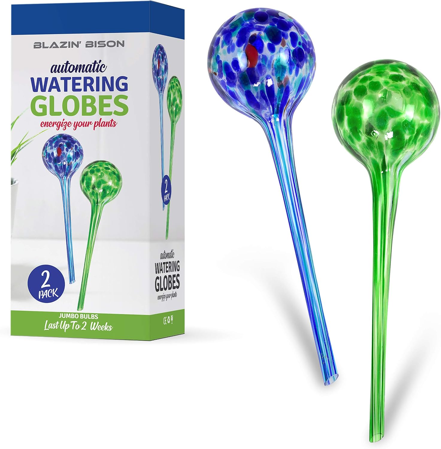 Blazin Self Watering Bulbs for Plants | Automatic Vacation House Plant Water Globes | Decorative Hand-Blown Glass Aqua Globe | 2pc Deluxe Set (Jumbo) - Image 3
