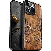 Carveit Magnetic Wood Case for iPhone 14 Pro Max [Natural Wood & Black Soft TPU] Unique & Classy Wooden Shockproof Protective Cover Compatible with magsafe (Natural Landscape -Walnut)