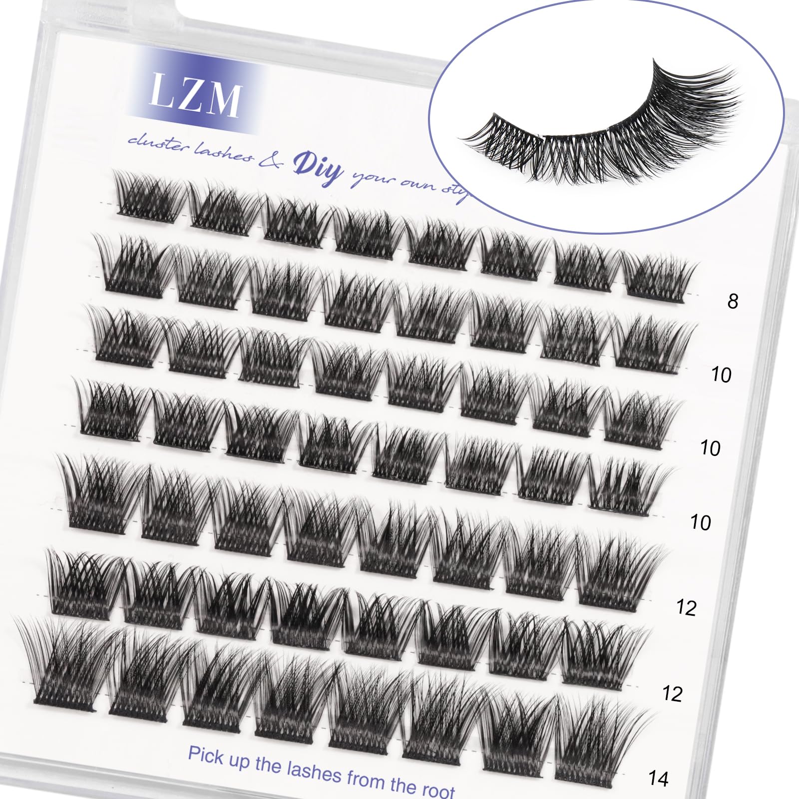 LZM Lashes Natural Look Individual Lashes 8-14mm Mixed Diy Lashes At Home C Curl False Eyelashes Thin Band Wispy Cluster Lashes Cat Eye Lashes Soft False Lashes (Luckies-12mm)