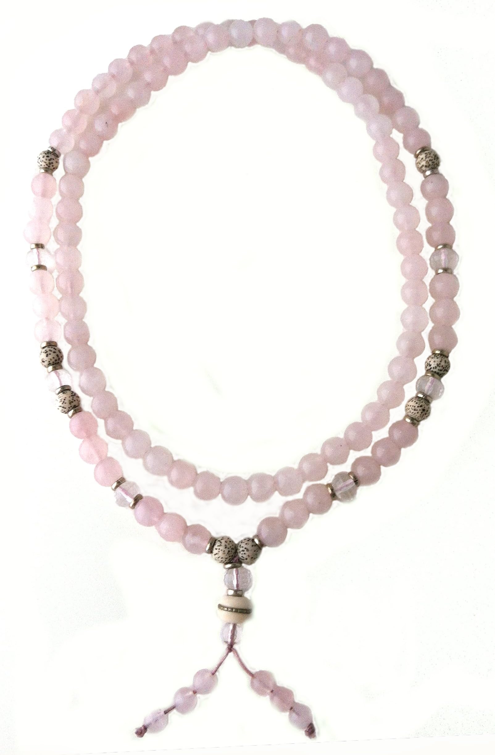 Kuan Yin Mala 108 Beads Rose Quartz, Lotus Seed & Clear Faceted Quartz