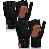 Doyesiee Winter Fingerless Gloves for Women Men Warm Knitted Convertible Mittens With Finger Flaps Fleece Women's Mittens