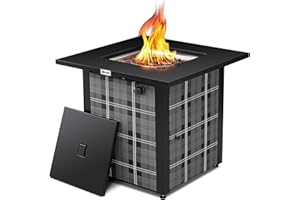 Werph 28 in Propane Fire Pit Table, ETL-Certified Fire Table with Lava Rocks for Patio Deck Garden Courtyard, 50,000 BTU Square Fire Pit Table with Lid, Black