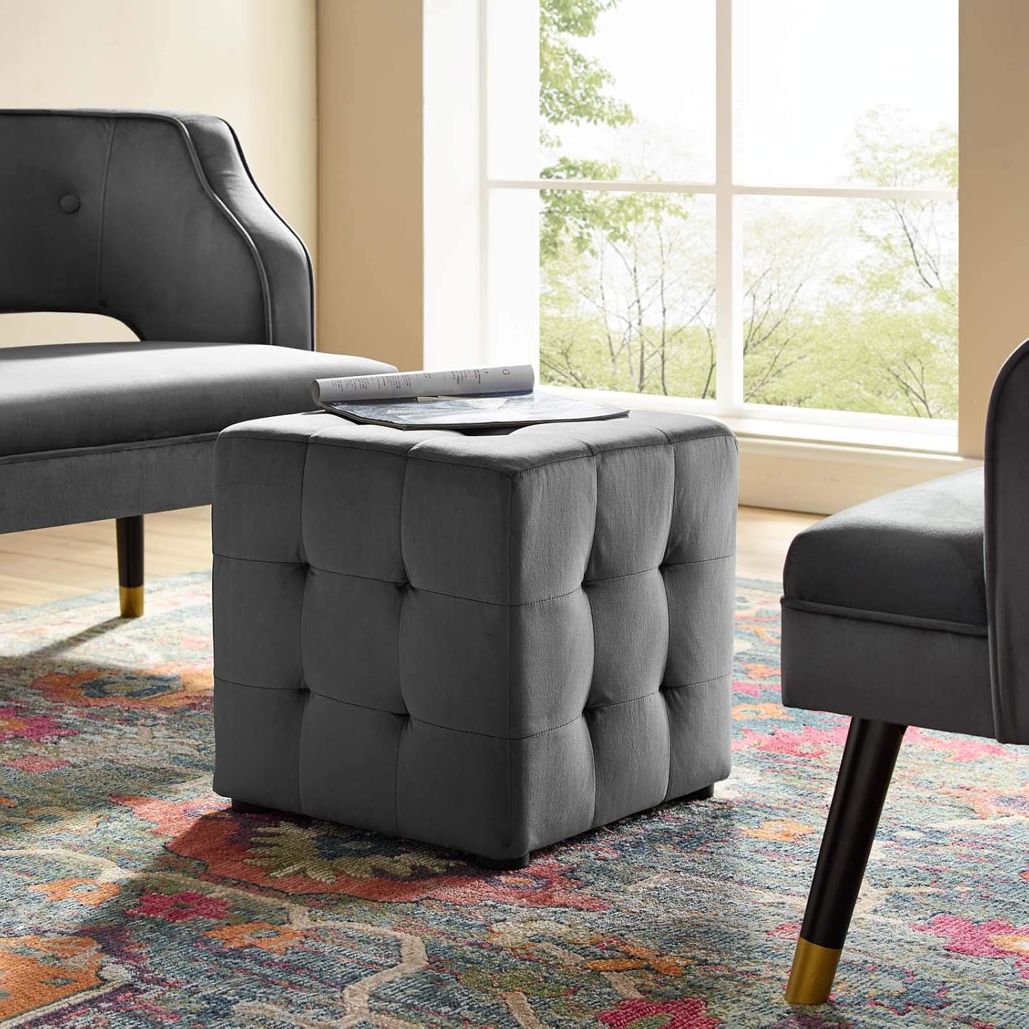 Best Velvet Tufted Cube Ottoman