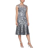 Alex Evenings Womens Short Embroidered Cocktail Dress, Wedding Guest (Petite and Regular Sizes)