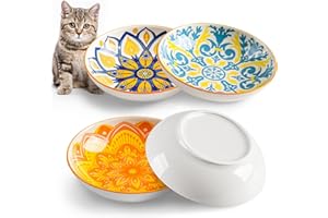 Kitwinney Cat Bowls, Ceramic Cat Food Bowl Set with Silicone Ring, Non-Slip Cats Dishes or Cute Plates for Feeding Indoor Cats, Kitten, Small Dogs (Bohemian-4 Pack, 5.5 Inches)