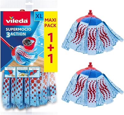 Vileda SuperMocio 3Action XL Mop Refill Pack of 2 - Machine Washable