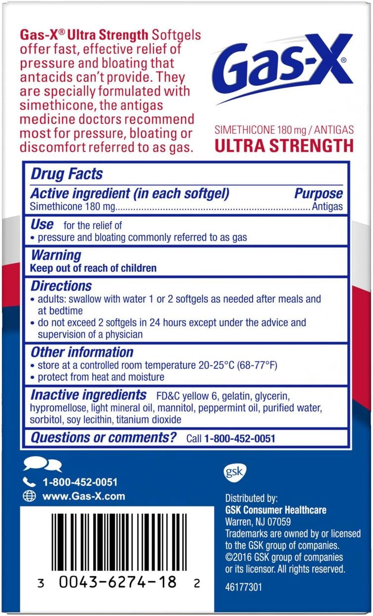 Gas-X Ultra Strength Softgel for Fast Gas Relief, 18 count: Health & Personal Care