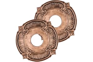 Woogim 2 Pcs 12 Inch Round European Carving Lighting Ceiling Medallion for Home Fans Chandeliers PU Decorative Ceiling Fan Medallion (Red Copper)