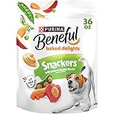 Beneful Purina Baked Delights Snackers Dog Treats, 36 oz | Oven-baked dog snacks with wholesome grains, peanut butter, and veggie accents, for training or snacking