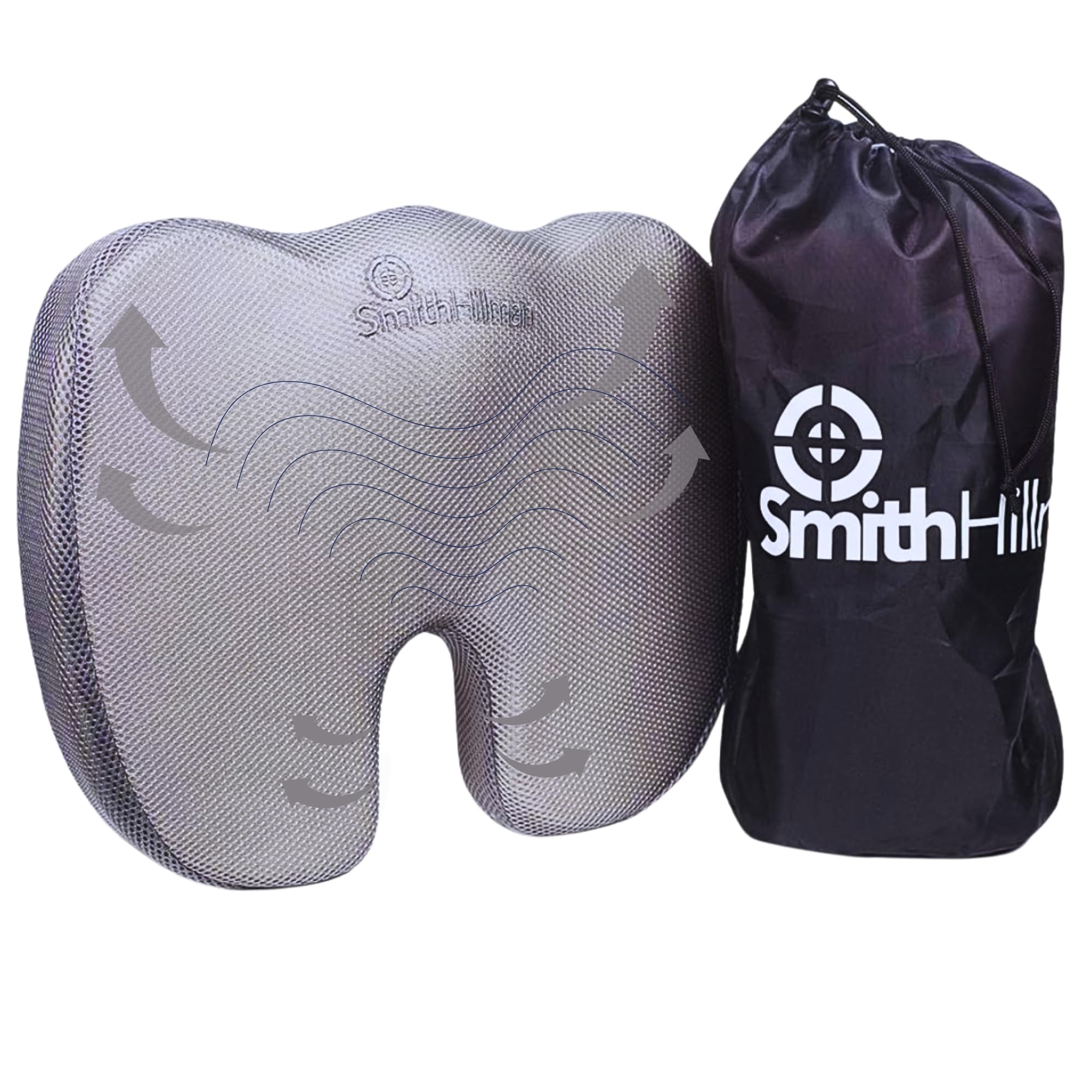 Smith Hillman Coccyx Seat Cushion – Relief from Sciatica Pain, Lower Back Pain & Tailbone Pain | Premium Memory Foam Seat Pad For Car, Home Or Office Chair Pillow (Grey)