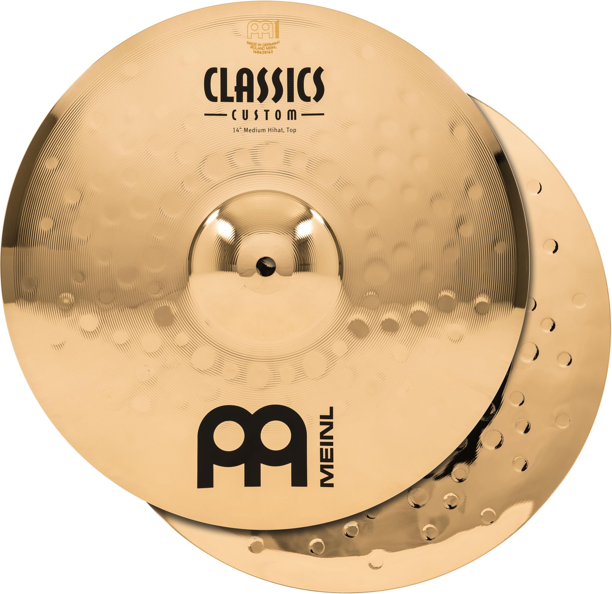 Meinl Cymbals Classics Custom Brilliant Hihat Medium Cymbal 14 inch (Video) for Drum Set (35,56cm) – Pair – B12 Bronze, Brilliant Finish, Made in Germany (CC14MH-B)