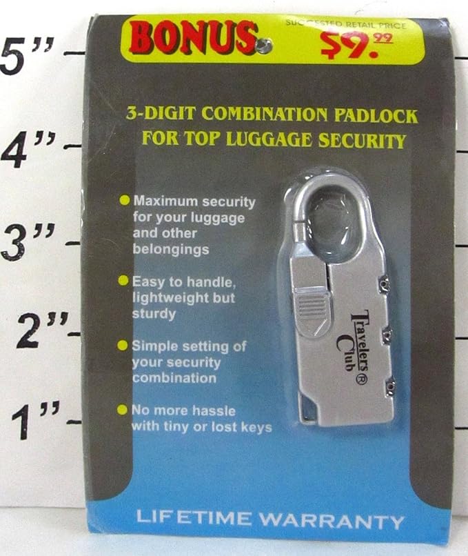 Travelers Club 3Digit Combination Padlock for Top Luggage Security