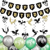 33 Pieces Dragon Birthday Party Supplies Dragon Decorations, 20 Dragon Balloons 3 Dragon Banners 10 Dragon Hanging Swirls for Dragon Themed Party Supplies