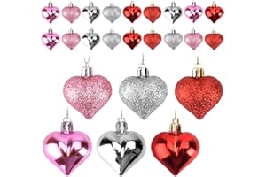 KUCHEY Valentines Day Decor Heart Shaped Ornaments, Valentines Heart Decorations for Romantic Valentines Day Wedding and Home Party Hanging Decorations 24 Pcs