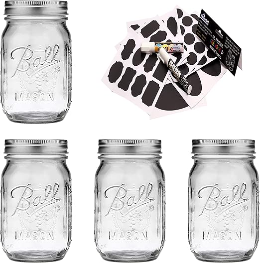 Ball Mason Jars 16 oz Regular Set of 4 Bundle With eHomeA2Z