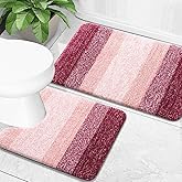 OLANLY Bathroom Rug Set 2 Piece, Soft Absorbent Microfiber Bath Mats and U-Shaped Contour Toilet Rug, Non-Slip, Machine Wash Dry, Plush Shaggy Bath Mats for Bathroom (24"x16"+24"x20", Red)