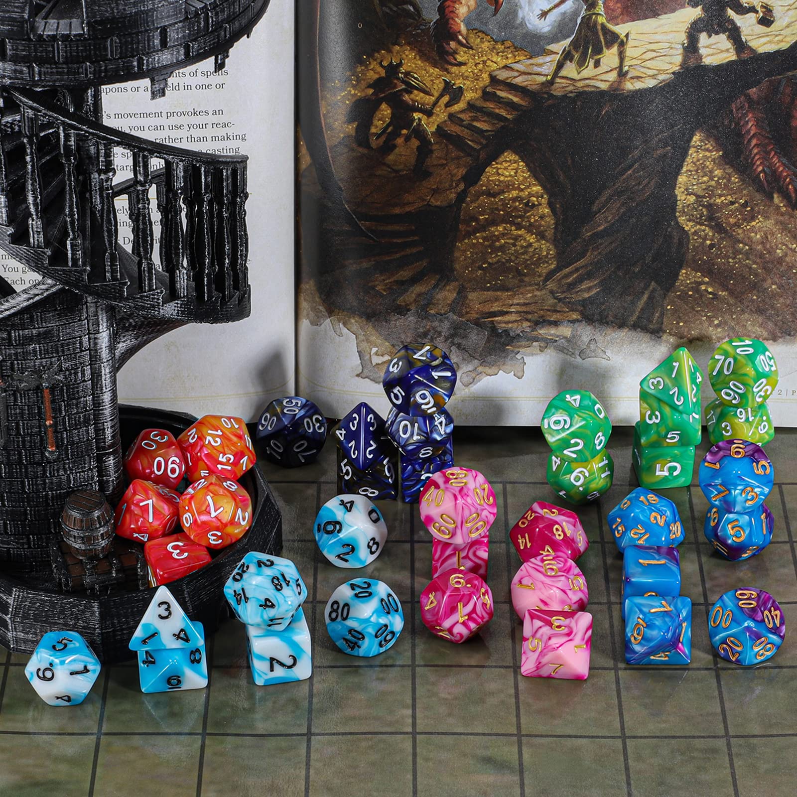 DND Dice Set, 42pcs Polyhedral Dice D&D Dice with 6 Blue Drawstring Bags, 6 Complete Double-Colors Dice Sets for Dungeons and Dragons RPG MTG Table Games etc