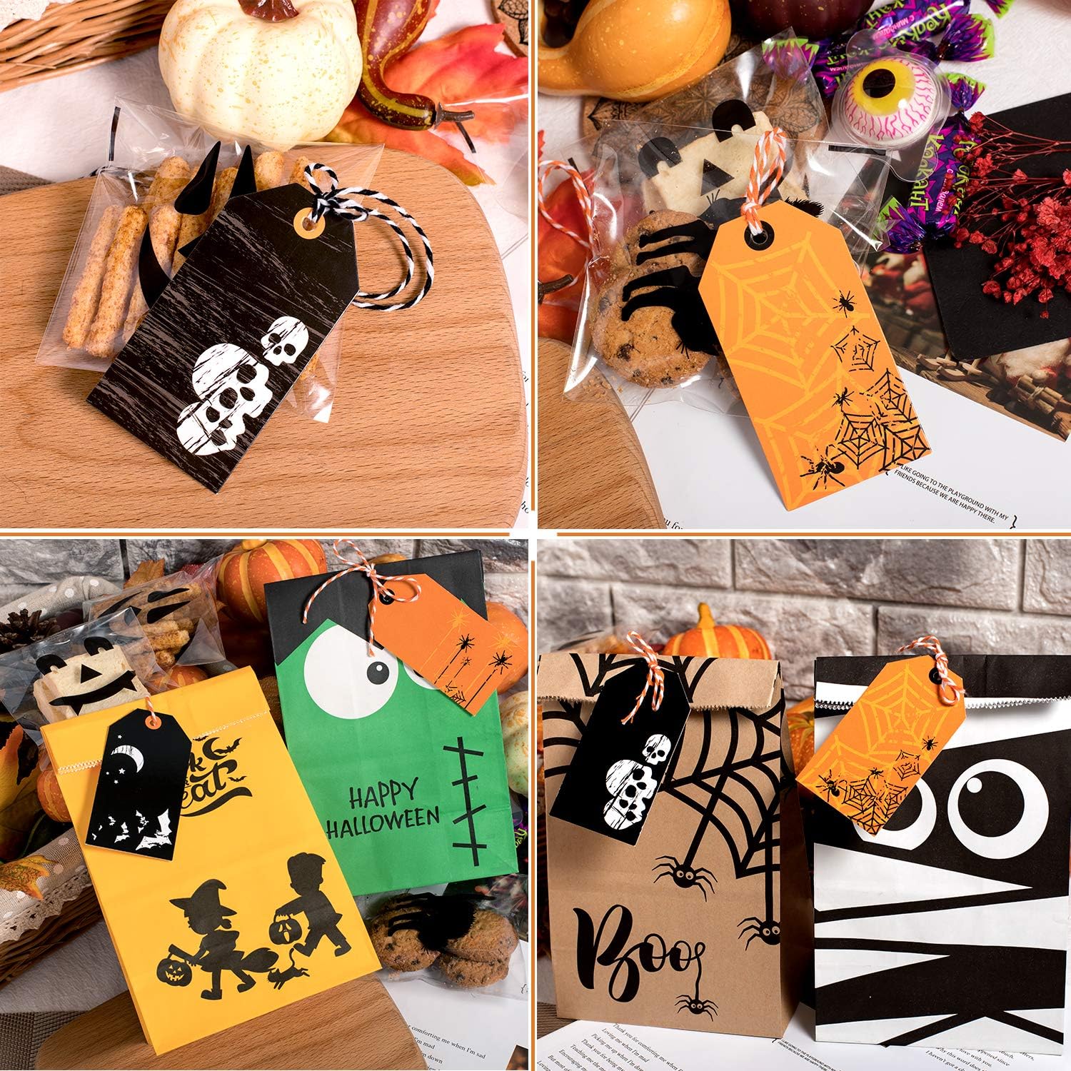 Whaline 120 Pack Halloween Paper Tags with 130ft Cotton Rope for Halloween Party Favor, Candy Goodie Bag Gift Decoration : Office Products