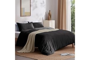 SLEEP ZONE Queen Size Duvet Cover with Zipper Closure & 8 Corner Ties - Super Soft & Breathable All Season Comforter Cover Set 3 Pieces (Washed Black, Queen)