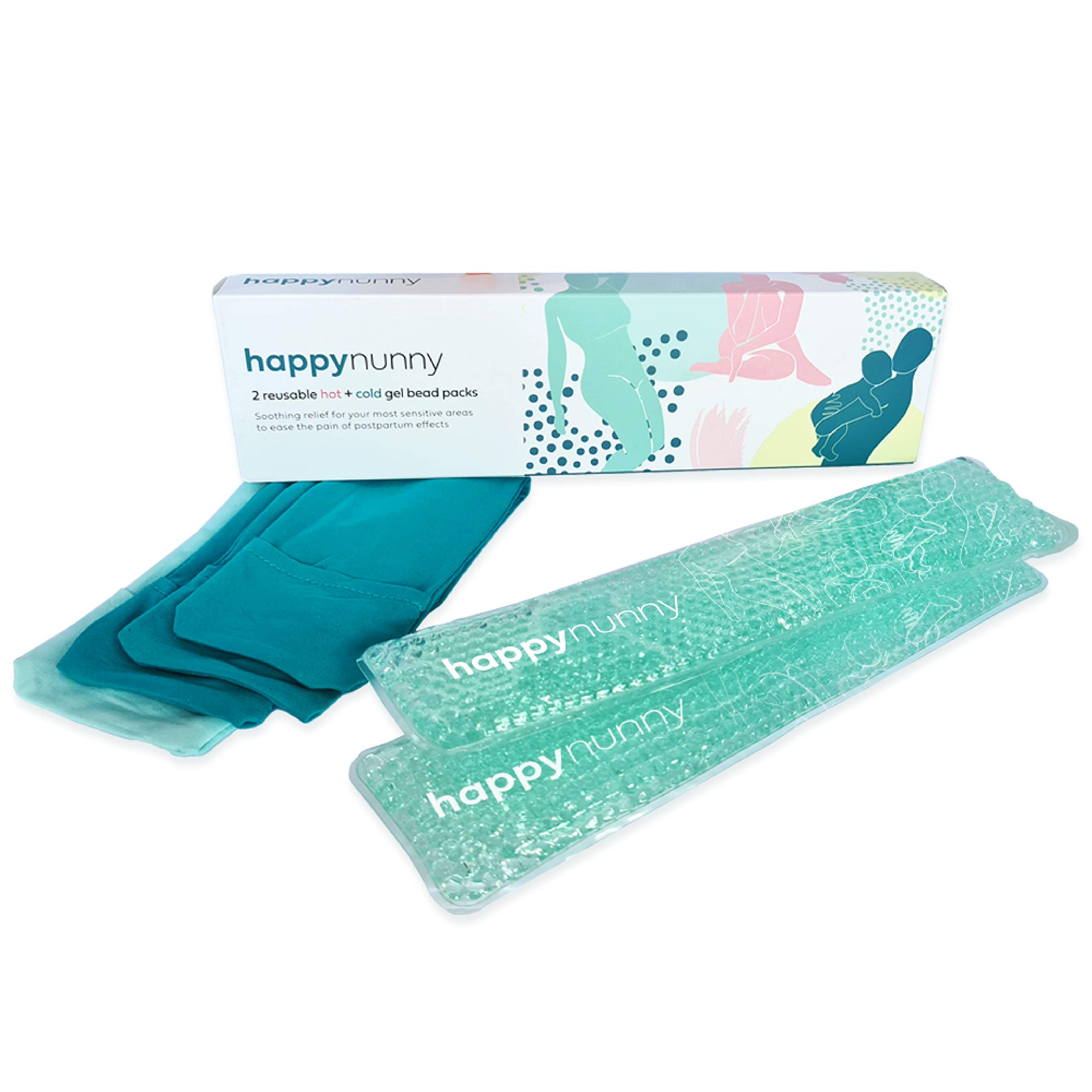 Hot + Cold Perineal Relief Pads, Post-Birth Cooling Pads, Pack of 2, Reusable Freezer Microwave - Postpartum Essentials by Happy Nunny