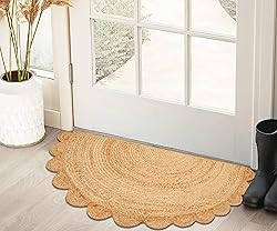 Half Hand Woven Area Rug Braided Jute Scalloped