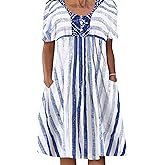Mathea Women Plus Size Midi Dress Summer Sundress with Pockets 2026 Casual Short Sleeve Knee Length T-Shirt Dress Round Neck