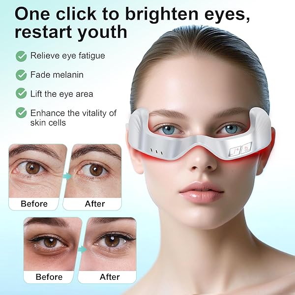 UNDER EYE RED LIGHT THERAPY NUTRA LIGHT RED LIGHT GLASSES, RED 650NM UNDER EYE RED LIGHT THERAPY GLASSES TO REDUCE DARK CIRCLES, EYE BAGS, PUFFINESS, WRINKLES, AND RELIEVE EYE FATIGUE