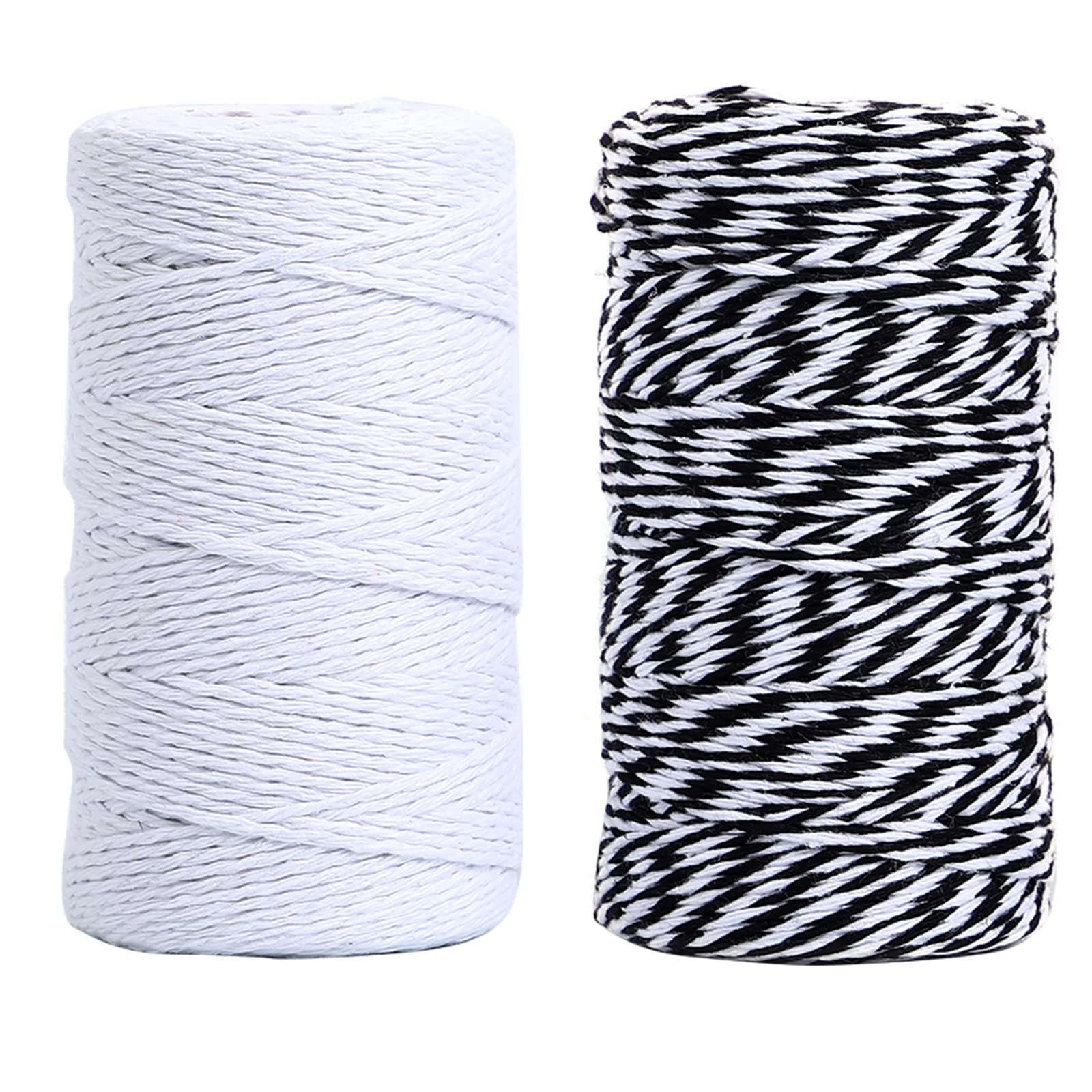 RUSPEPA Cotton Jute Twine String for Craft - 200 m Cotton Twine Rope for Gift Wrap, Art Packing, Garden Decoration (Black, White Total 2 Roll)