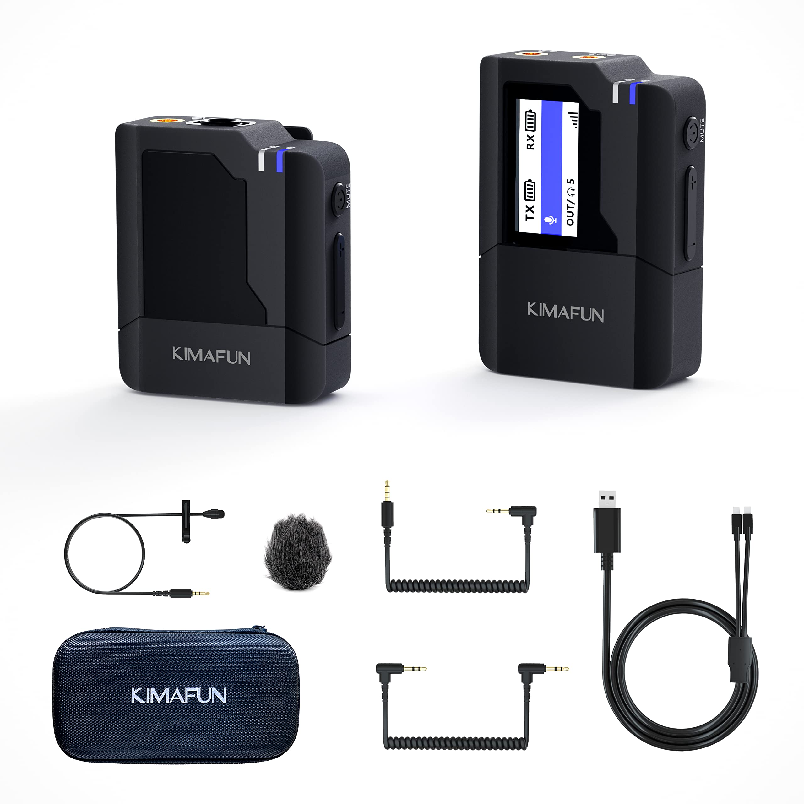 KIMAFUN 2.4G Wireless Lavalier Microphone System, Compact Wireless Transmitter and Receiver for Camera,Smartphone,iPhone,Android Phone,Vlog,TikTok YouTube Facebook Live Streaming,Interview,Recording