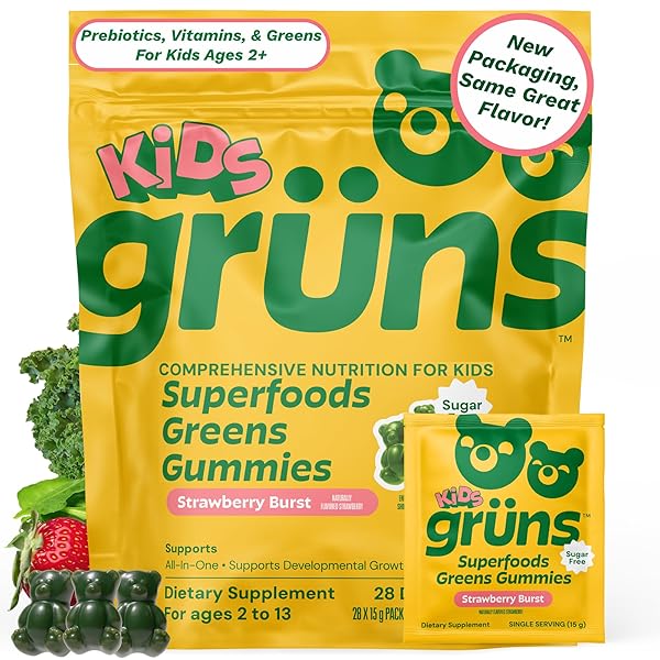 GRUNS MULTIVITAMIN FOR KIDS, SUGAR-FREE, SUPER GREENS SUPERFOOD...