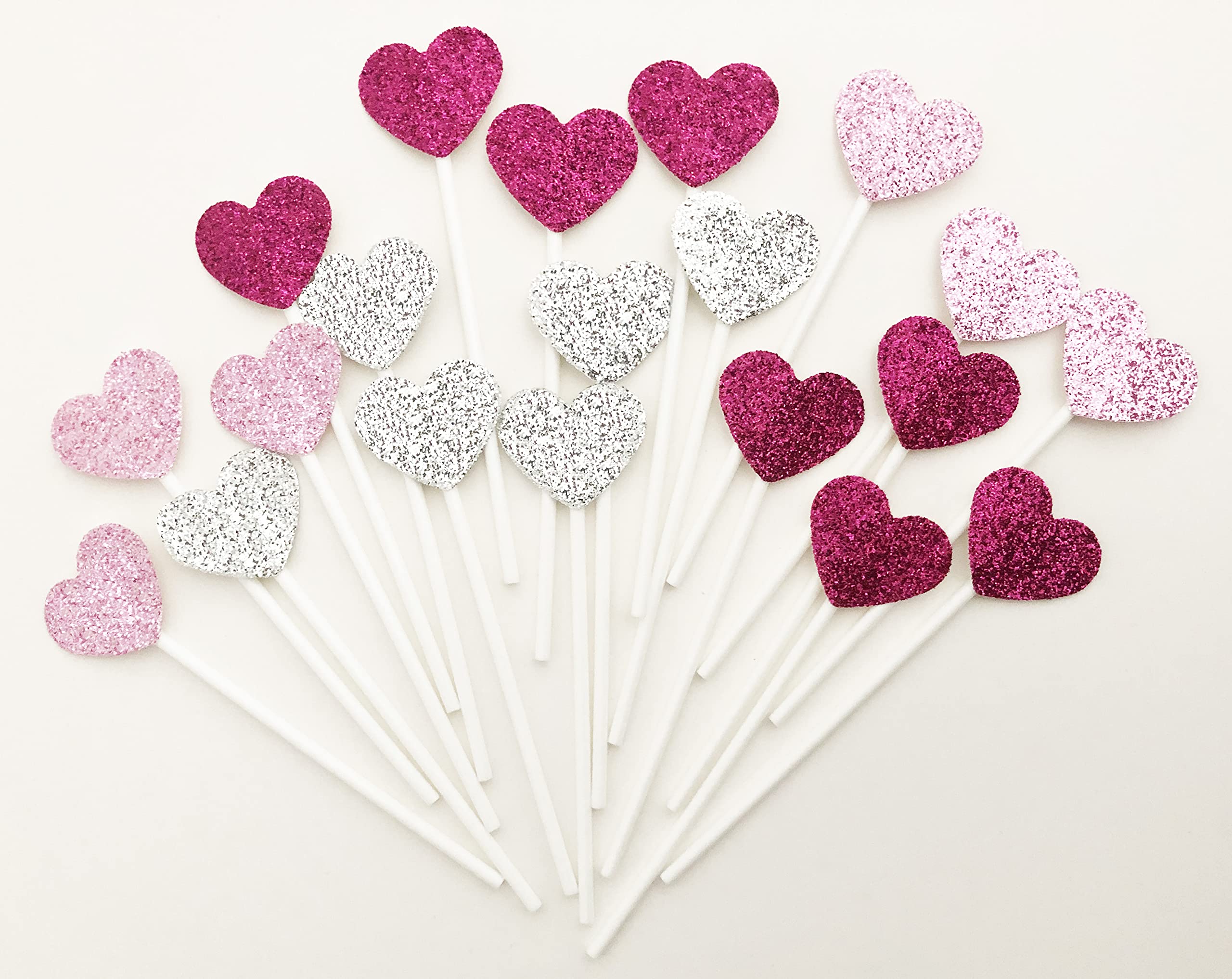 AILEXI Handmade 20 Counts 3 Colors Glitter Cake Decorating Toppers for cake cupcake and icecream - Pink Hearts