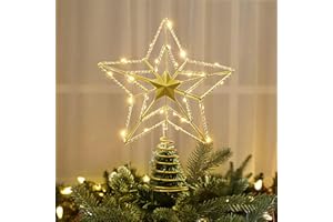 ODEETRONIC ODEERTONIC Gold Star Tree Topper, 8in Triple Layer Hollow-Out Star Tree Topper, 10 LED Warm White Christmas Tree Topper, Star Treetop Battery Star Chirstmas Tree-Top Lights for Xmas Tree Home Holiday