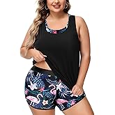 NIeyook Women Plus Size 3 Piece Tankini Swimsuits Athletic Bathing Suits with Boy Shorts Tank Top with Sports Bra