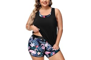 NIeyook Women Plus Size 3 Piece Tankini Swimsuits Athletic Bathing Suits with Boy Shorts Tank Top with Sports Bra