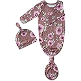 Newborn Baby Knotted Gown for Girls, Newborn Hospital Outfit with Mitten Cuffs, Super Soft Silky Infant Long Sleeve Gown with Tie Bottom