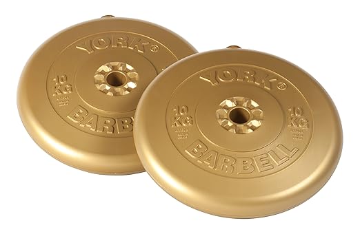 title=York fitness, 2 x pesi per bilanciere da 10 kg in vinile dorato
