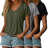 Ficerd 3 Pack Women's Dolman Sleeve Tops V Neck Summer Trendy T Shirts Dressy Casual Loose Fit Basic Tees